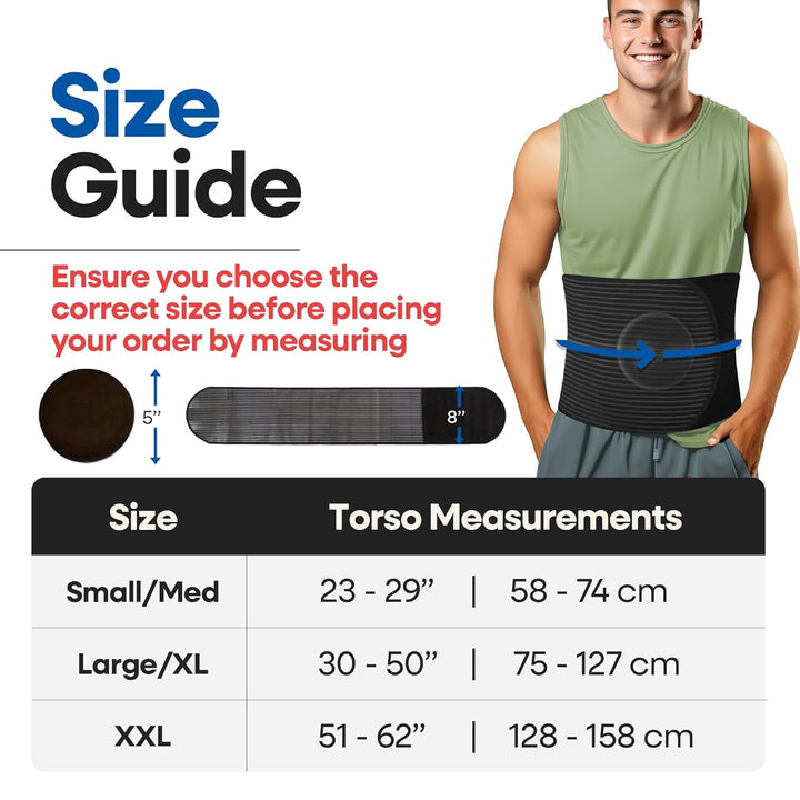 Hernia Belt for Men or Women | C Section Belly Binder & Abdominal Binder | Post Surgery & Pregnancy Tummy Tuck | Hysterectomy, Umbilical Hernia | Postpartum Belly Band & Belly Wrap | (L/XL) 29" - 49"