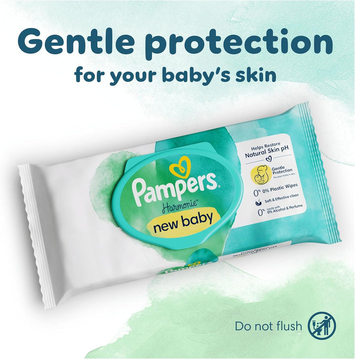 Harmonie New Baby Wipes Plastic Free 9 Packs of 46 Wipes, 414 Baby Wet Wipes, Help Restore Natural Skin Ph