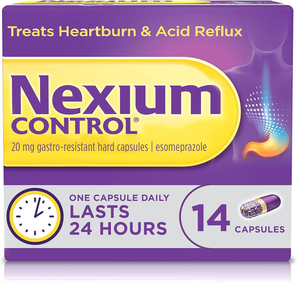 Control Heartburn & Indigestion Capsules for Acid Reflux Relief, Gastro-Resistant Esomeprazole Capsules, 20Mg, 14 Count