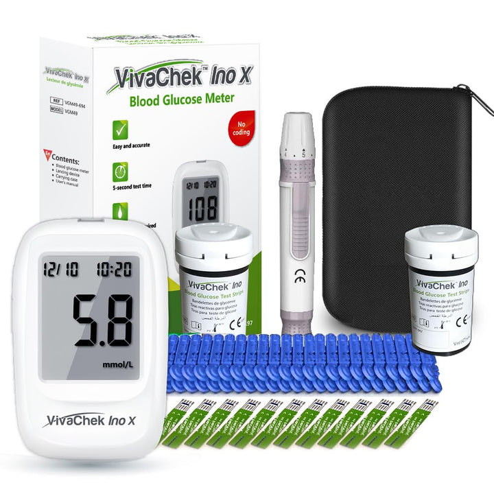 Vivachek Diabetes Test Kit, 𝐍𝐇𝐒𝐔𝐊-𝐀𝐩𝐩𝐫𝐨𝐯𝐞𝐝 Blood Sugar Monitor with Ketone and Hypo Warning, 900 Memory, Blood Glucose Monitor with Test Strips X 100 and Lancet X 100 -In Mmol/L