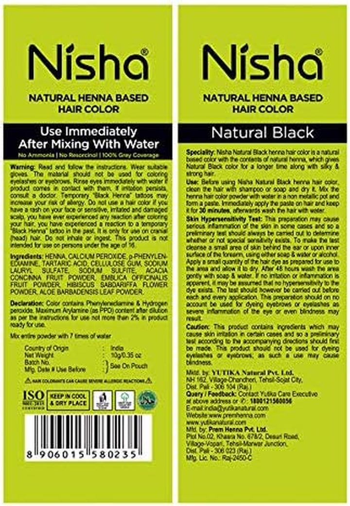 Natural Color Hair Henna Powder (Natural Black) 10G Pack of 10 by