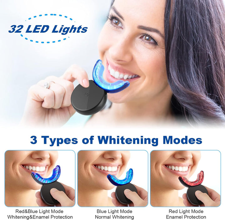 LED Teeth Whitening Kit with Dual Red Blue Light Tray & Bleaching Gel Pen - Professional Tooth Whitener for Effectively Removing Coffee, Wine, Smoking Stains for Whiter Teeth at Home
