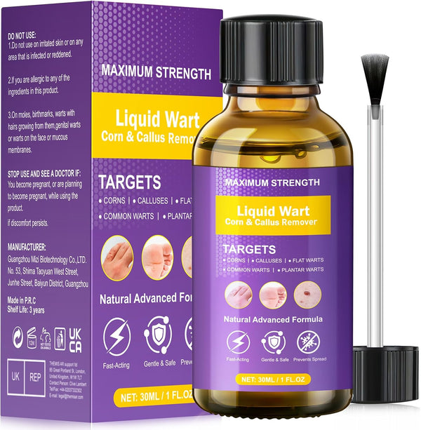 Wart Remover, Fast Acting Verruca Treatment, Effective Skin Tag Removal Kit for Feet & Hands, Gentle Removal for Common Warts, Plantar Warts, Corn and Calluse, Trusted by the Whole Family (30ML)
