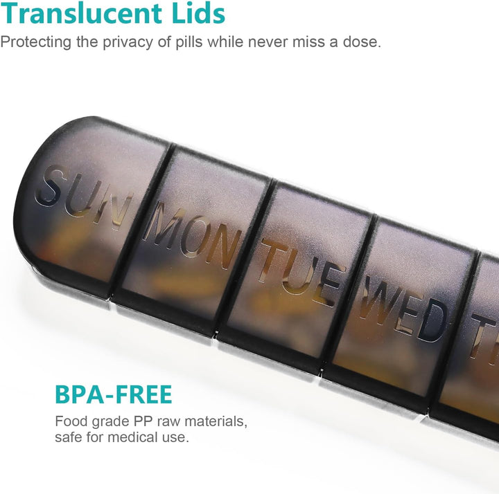 Weekly Pill Organiser 7 Day, Large Pill Box 1 Time a Day, Travel Friendly Daily Pill Containers to Hold Medicine Vitamins Fish Oil Supplements (Black)