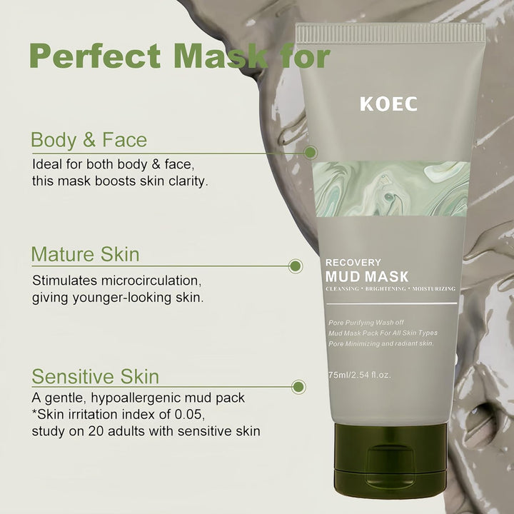 ANGEL SILK 2Pack Recovery & Relief Mud Mask, Boryeong Mud, Korean Face Mask, Natural K Beauty Deep Pore Cleaner for Hard Water & Oily Skin, Glass Skin Hydrating Face & Body Mask