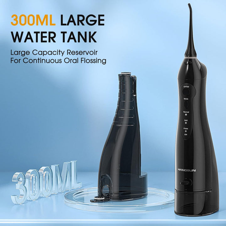 Water Flosser for Teeth Cordless Oral Irrigator Dental Water Jet Electric Tooth Flosser with 8 Jet Tips 300ML Water Tank USB Rechargeable for Tavel and Home Use (Black)
