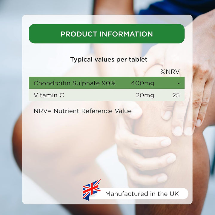 Chondroitin (90 Tablets) | High Strength 90% Grade Chondroitin Sulphate | with Added Vitamin C to Support Healthy Bones and Joints | Gelatin Free