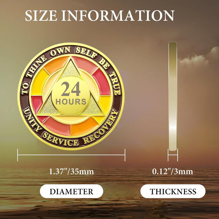 24 Hour Sobriety Chips, Tri-Plate 24Hr Sobriety Coin - One Day AA Medallion Recovery Chips Sober Coins for Narcotics Alcoholics Anonymous Recovery Sober Gifts for Men/Women