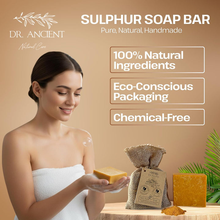 Sulphur Soap Bar, Best Sulfur Soap for Acne, Traditional Soaps for Oily Skin & Hair, anti Bacterial Sulfur Acne Treatment, Organic, Vegan, Pure Natural Handmade Acne Soaps