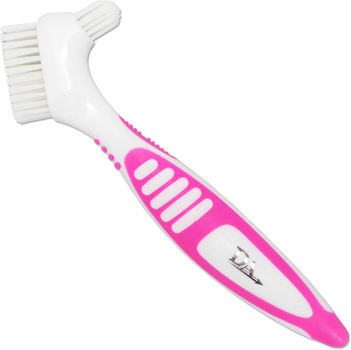 4 X Denture Brushes ~ Rubber Grips, Easy Hold Handle, Double Bristle Head