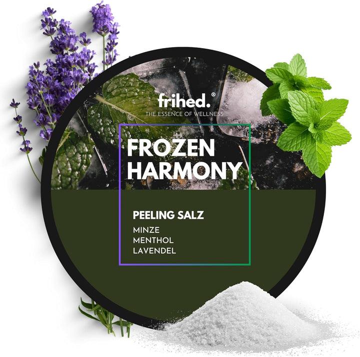 Frihed.® Frozen Harmony Sauna Salt - High Quality Exfoliating Salt with Lavender Mint Menthol Fragrance - Ideal for Sauna, Shower & Steam Bath - 200 G