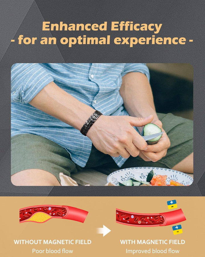 Titanium Steel Magnetic Bracelets for Men,4 Element Double Row Strength Magnets Wristband Magnetic Brazaletes with Free Links Removal Tool & Jewelry Gift Box