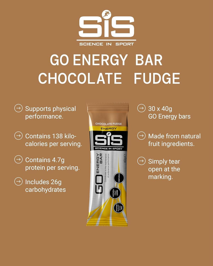 SIS Go Energy Bar, High Carb, Fruit Infused Energy Bar, Chocolate Fudge Flavour (30 Packs)