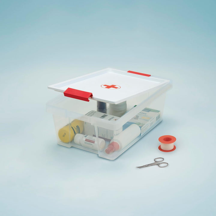First Aid Box with Lid, 7L Capacity, with Handles, Lid 100% Recycled Materials, BPA Free. Measures 25 X 36 X 13 Cm