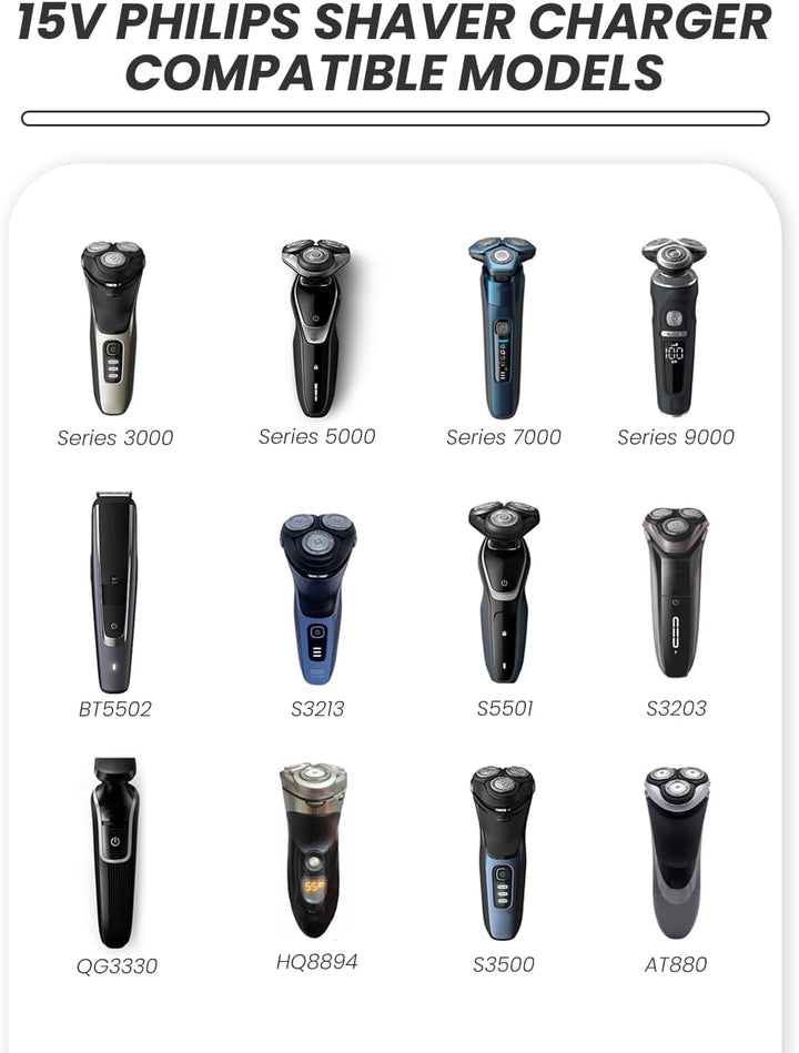 15V for Philips Shaver Charger HQ8505 Cable, UK for Series 3000, 5000, 7000, 9000 Beard Trimmer BT5502, BT9810, S5465, S3233, S3333, S1332, MG7790, MG7750 Electric Razor Aquatouch Power Lead