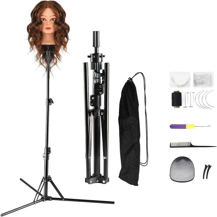 Neverland 63 Inch Wig Stand, Training Head Stands Tripod, Sturdy Metal Hairdressing Doll Mannequin Heads Stand, Canvas Foam Manikin Heads for Wigs, Training and Hairdressing