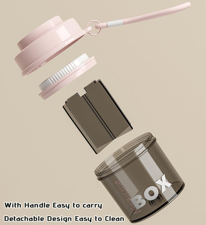 Small Pill Bottle Container, Cute Pill Dispenser with 4 Compartments, round Medicine Dispenser Pocket Purse Vitamin Fish Oil Organizer (Pink)