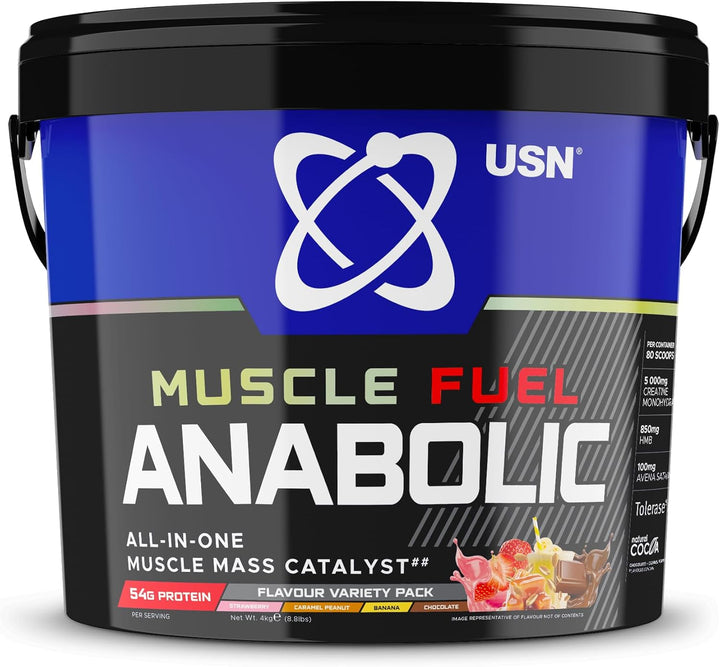 Muscle Fuel Anabolic All-In-One Muscle Mass Gainer, Strawberry Flavour - 2Kg, 54G Protein Powder, 5G Creatine Powder & 5G BCAA Powder for Maximum Muscle Growth, Post Workout Recovery Drink Mix