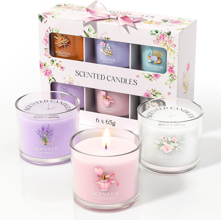 Candle Set, Scented Candle Gift Set for Her, 3 Scented Votive Candles, Birthday Gifts for Women/Men (Pink+Purple+White, 200G)