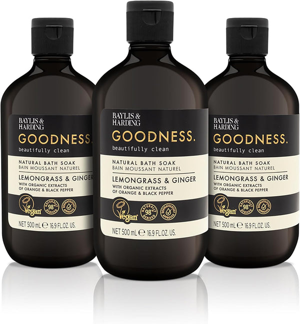 Goodness Lemongrass & Ginger Bath Soak, 500 Ml (Pack of 3) - Vegan Friendly
