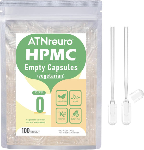 Empty Vegan Capsules with 2 Micro Spoons - 100 Count Vegetarian Capsules for Powders Supplements