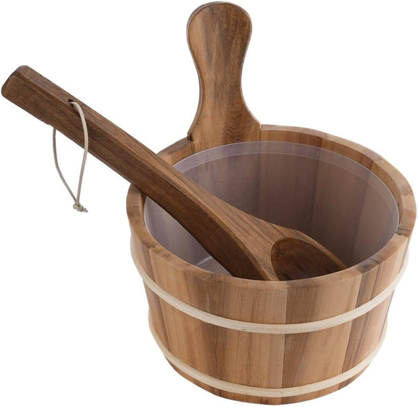 Elegant Handmade Cedar Sauna Bucket and Ladle, 1 Gallon Wooden Sauna Bucket with Plastic Liner