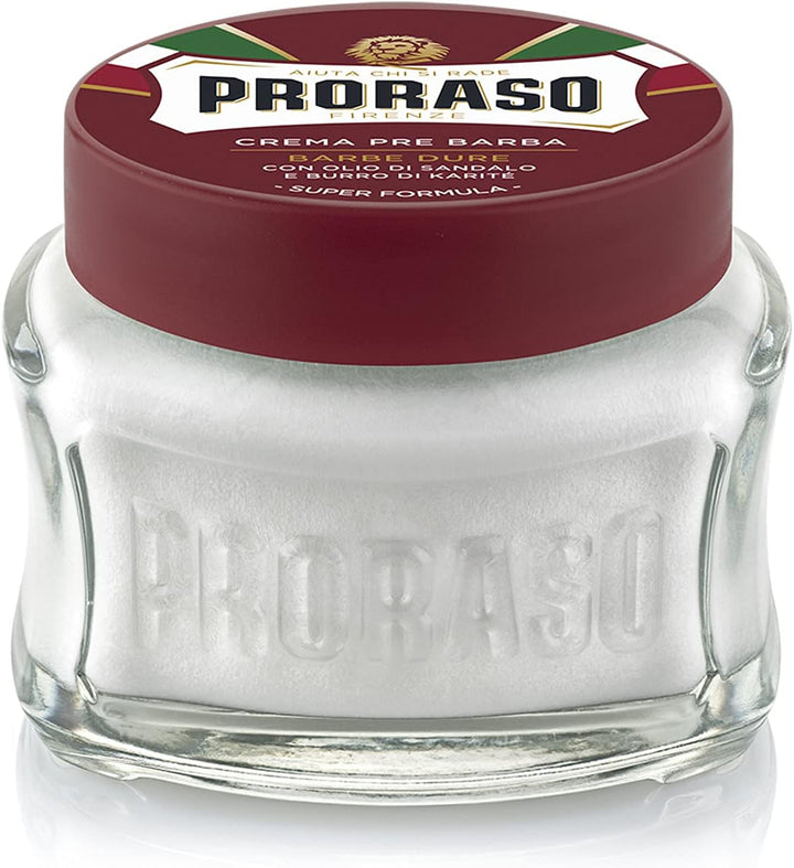Pre Shave Cream, 100Ml, Nourishing and Moisturising Pre Shaving Cream for Men with Sandalwood Oil and Shea Butter, Made in Italy, Red