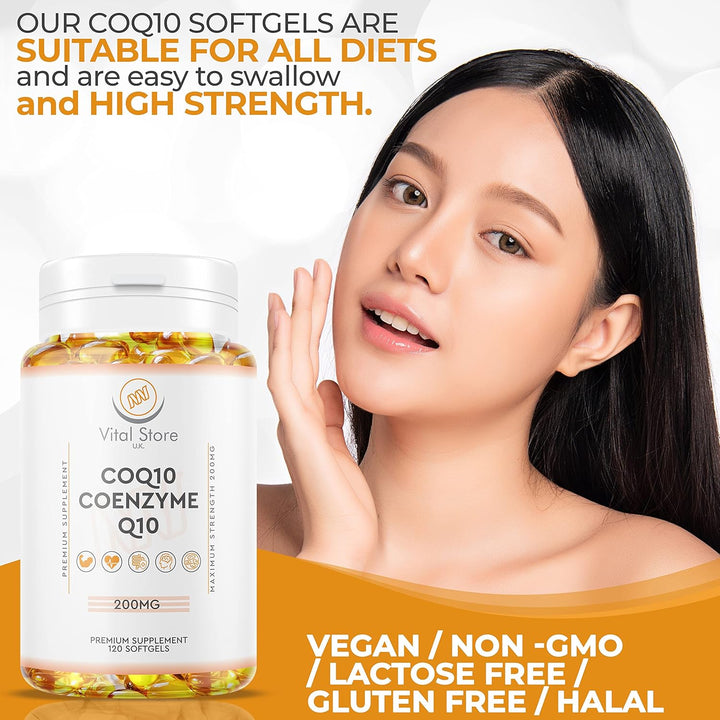 Coq10 200Mg - 120 Vegan Softgels (4 Month Supply) - Easy to Swallow - Vegan Ubiquinone Coenzyme Q10 - High Strength Coq10 Supplement for All Diets