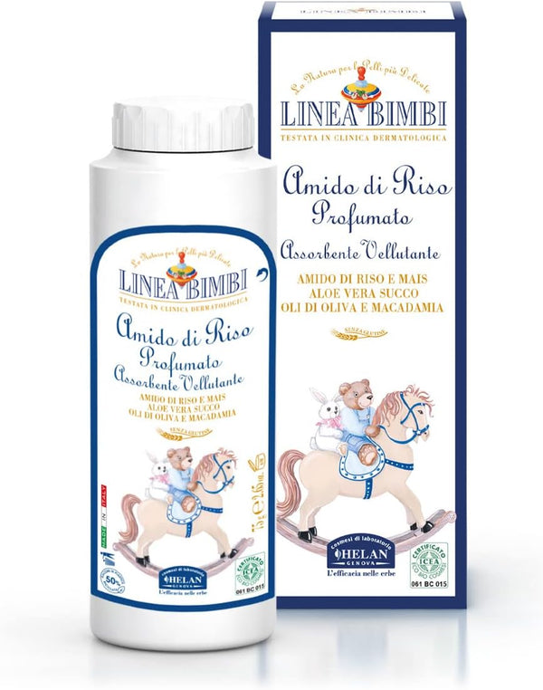 Linea Bimbi Bio - Talcum Powder for Babies, Baby Powder with Aloe Vera Juice, Scented Rice Starch - Moisturising, Soothing, against Irritation, Baby Essentials for Newborn - Made in Italy, 75 G