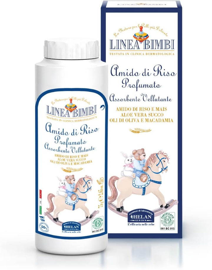 Linea Bimbi Bio - Talcum Powder for Babies, Baby Powder with Aloe Vera Juice, Scented Rice Starch - Moisturising, Soothing, against Irritation, Baby Essentials for Newborn - Made in Italy, 75 G