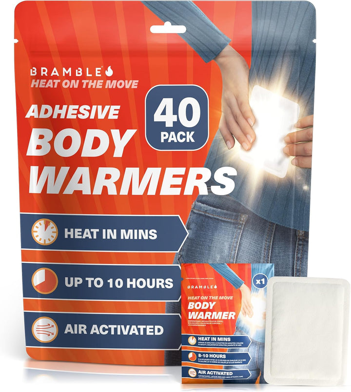 - Adhesive Body Warmers (40 Pack) - Ultra-Thin Stick-On Patches for Targeted Warmth - Air-Activated & Odour-Free - up to 10 Hours of Heat