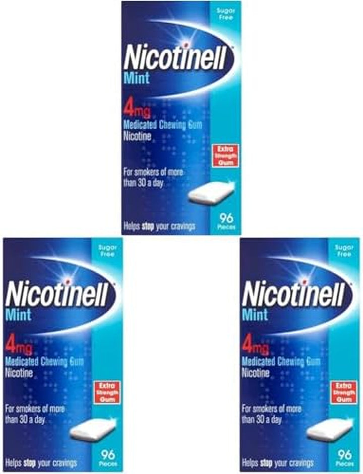 Mint Gum 4Mg (96 Pieces), Stop Smoking Aid, Sugar Free Nicotine Gum, Mint Flavour, 4Mg Extra Strength for Heavy Smokers, Quit Smoking Aid