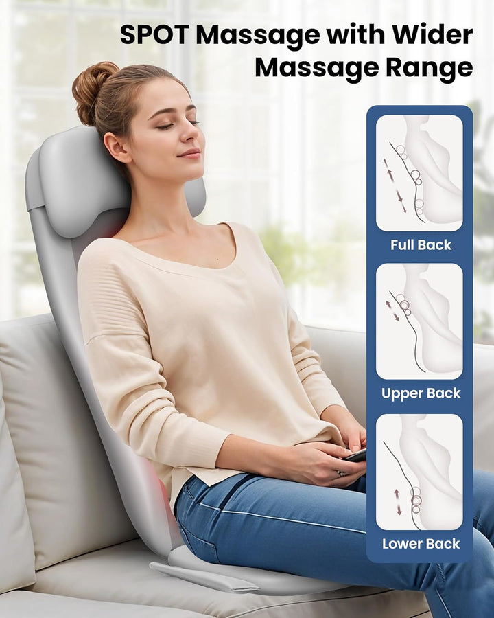 Shiatsu Back Massager with Heat, Deep Tissue Kneading Chair Massager with Vibration, 2D/3D Shiatu Massage Seat Cushion, Full Back Massage Chair Pad, Gifts for Him Her