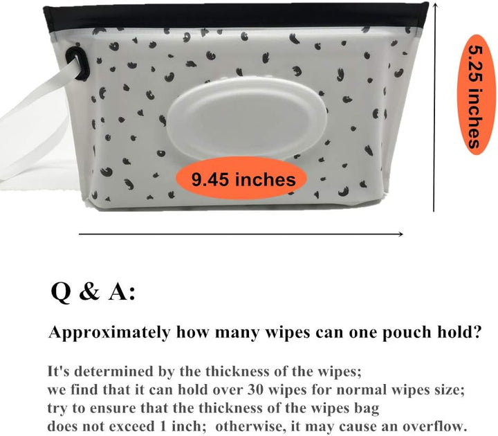 Portable Baby Wet Wipe Pouch Bags, Reusable & Refillable Wipes Dispenser, Eco Friendly & Lightweight Travel Wet Wipe Holder (2 Pack, Black Feather)