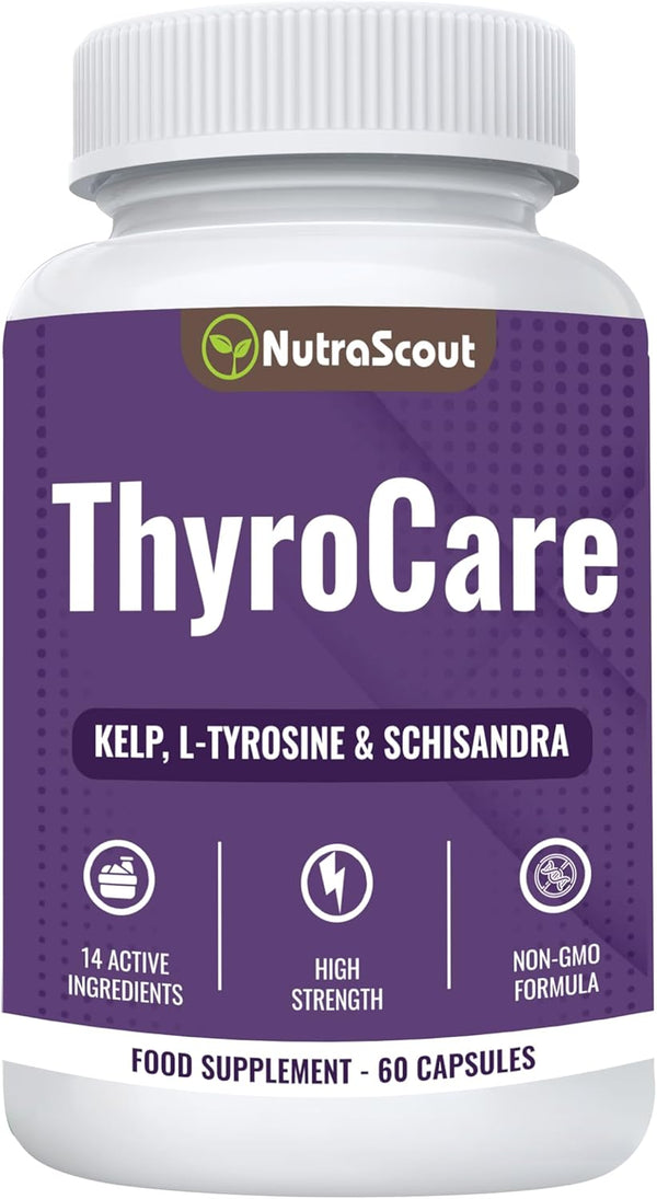 Thyrocare #1Thyro & Energy Support Supplement | Advanced Metabolism & Focus Formula with Kelp, Iodine, L-Tyrosine, Ashwaganda, B12, Selenium, Schisandra, Cayenne | 60 Capsules (Non-Gmo)