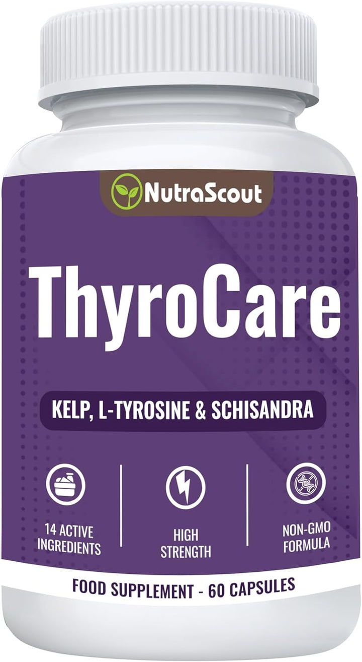 Thyrocare #1Thyro & Energy Support Supplement | Advanced Metabolism & Focus Formula with Kelp, Iodine, L-Tyrosine, Ashwaganda, B12, Selenium, Schisandra, Cayenne | 60 Capsules (Non-Gmo)