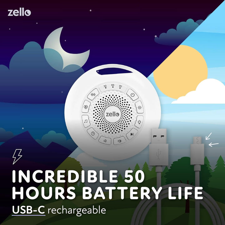 Award Winning Zello Portable Pro Max White Noise Machine Baby Sleep Aid 30 Soothing Sounds 7 Colour Night Light 55Hr Battery Memory Function Portable Sound Machine Travel Pram Pushchair Cot Nursery