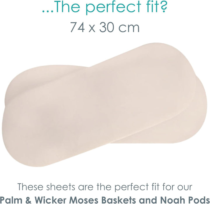 Moses Basket Cotton Jersey Fitted Sheets (Pack of 2, Cream)