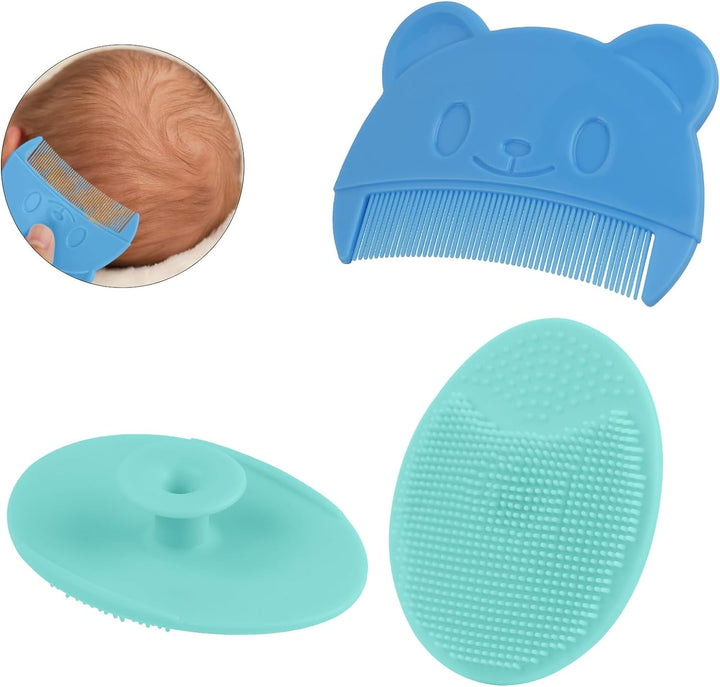 Baby Hair Comb, 3PCS Baby Hair Brush and Comb Set, Baby Hair Brush Toddler Comb for Newborns & Toddlers, Perfect Baby Registry Gift (Blue)