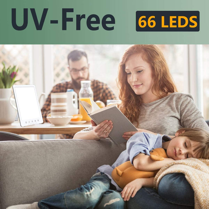 Sun Lamp 10000 Lux LED Energy Therapy White Warm Light with 7 Timer and 10 Adjustable Brightness and with Memory Function and 2 Flexible Placement. (White)