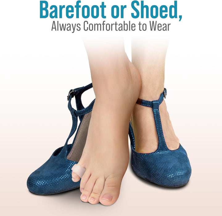 Pinky Toe Spacers for Men & Women – 4 Gel Separators for Overlapping & Curled Little Toes, Bunions, Alignment - Diabetic Foot Care, Silicone Spreader, Corrector & Straightener, Clear