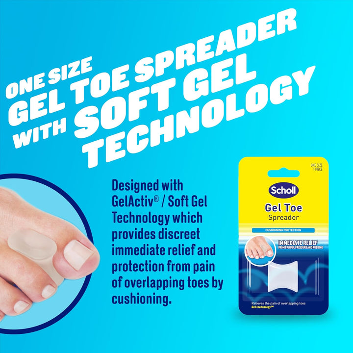 Scholl Gel Big Toe Spreader - Toe Separator Spacer for Overlapping Toes, Immediate Pain Relief from Rubbing and Pressure of Overlapping Toes, Toe Protectors, Straighteners for Bent Toes