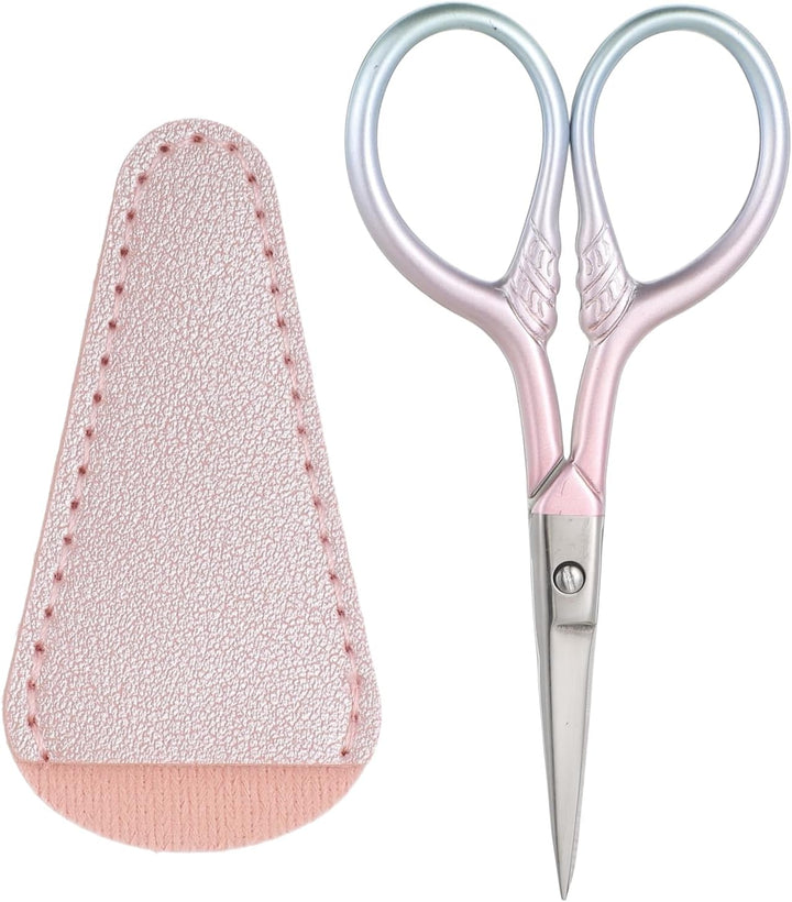 Facial Hair Small Grooming Scissors for Men Women, 3.5Inch Small Precision Scissors, Safety Scissor with PU Sheath for Facial Hair, Eyebrow, Eyelash, Beard, Moustache