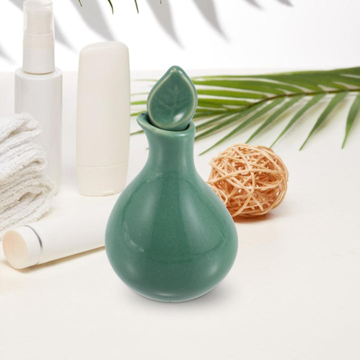 Ceramic Essential Oil Bottle for Aromatherapy Spa with Glaze Finish - Massage Oil Jar for Thai Massage Beauty Salons Fragrance Dispenser Versatile Usage - 10.5X5.0Cm