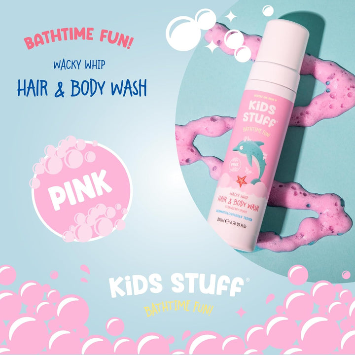 Pink Wacky Whip Foaming Hair & Body Wash with Strawberry Swirl Fragrance | Dermatologically Tested Kids Hair & Body Wash | Gently Cleanses Hair & Skin | Vegan | Cruelty Free | 200Ml