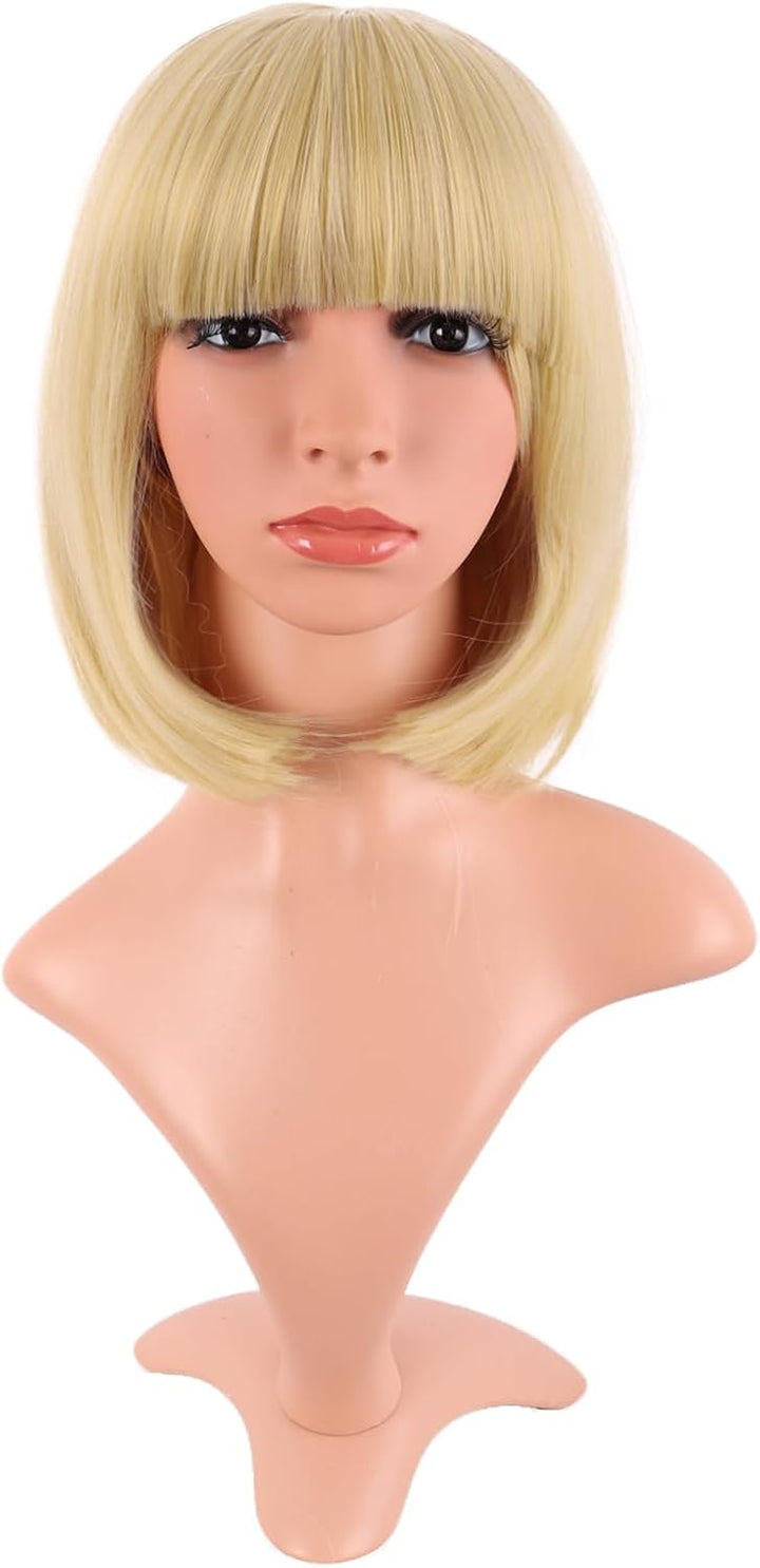 Natural Short Straight New Wigs Flat Bangs Wigs-Black-Ladies