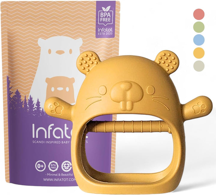 ® Teething Toys for Baby Gifts – Chipmunk Silicone Mitten Teether, Soothing Glove for Infants, Baby Toys 0-6 Months, Soft Chewable Teether Toy to Prevent Finger Sucking, CM Blue