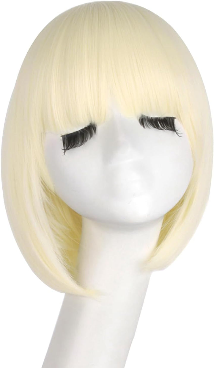 Natural Short Straight New Wigs Flat Bangs Wigs-Black-Ladies