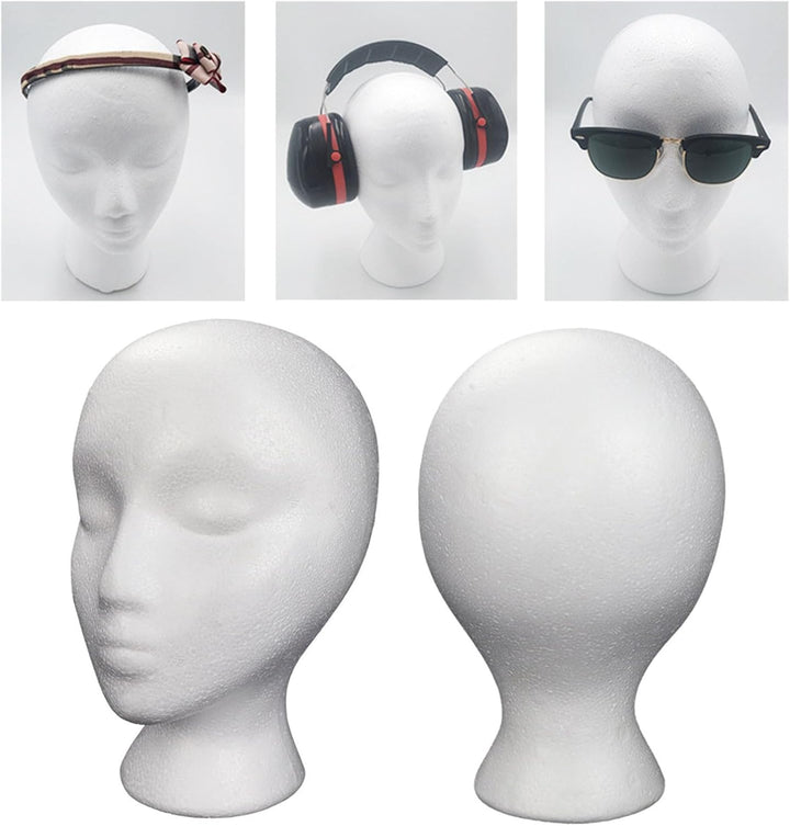 Female Styrofoam- Foam Mannequin Head Stand Model Display Wig Polystyrene Mannequin Manikin Head Polystyrene Head Female Dummy Mannequin Head for Hats Wigs Sunglasses Displays White