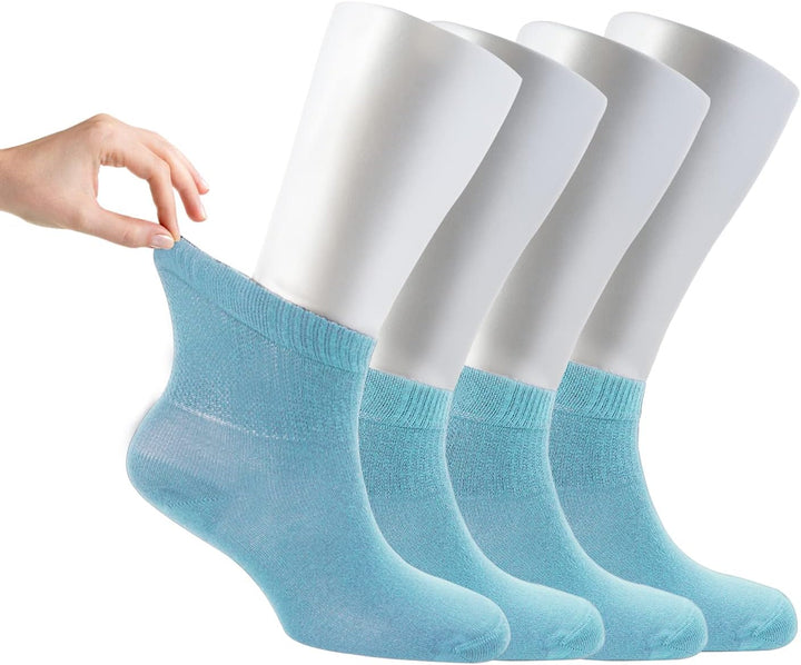 ® Women Loose Diabetic Socks | 4-Pack Neuropathy Ankle Socks for Ladies | Super Soft Eco-Friendly Bamboo Material | Durable with Seamless Toe | Multicolour Patterns | 4 Seasons